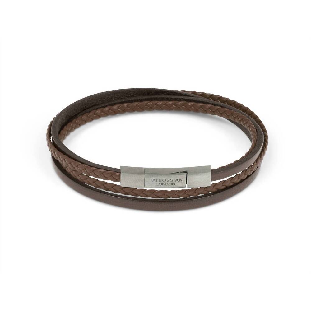 NEW TATEOSSIAN unisex fettuccine multi strand bracelet in brown